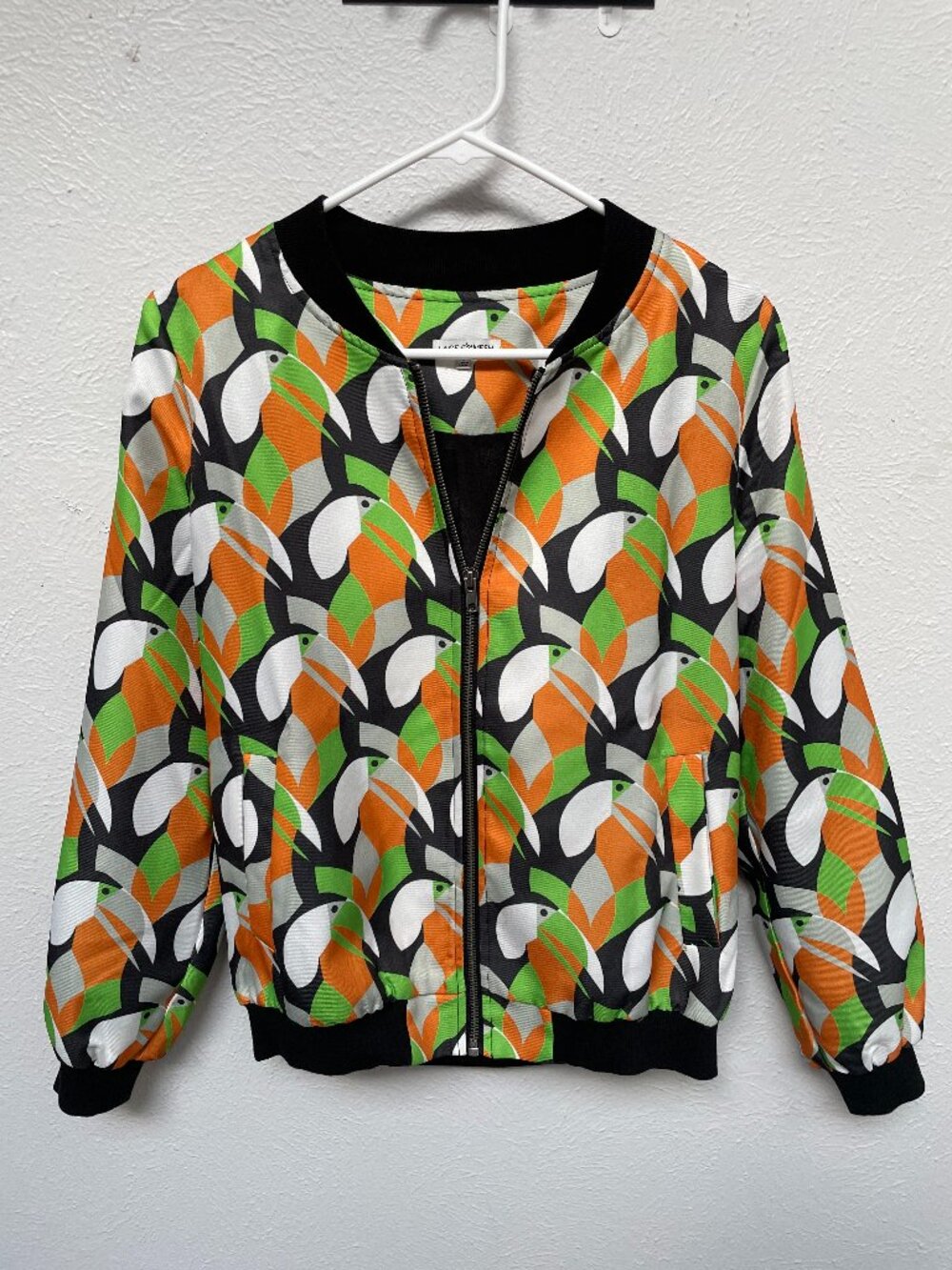 Like New Lace & Mesh Vibrant Tropical Toucan Full-Zip Bomber Jacket S